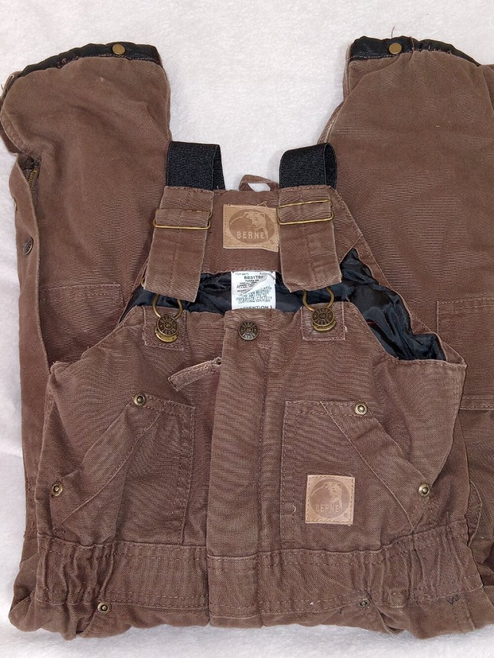 Berne 3T Toddler Insulated Bib Overalls Brown Heavyweight Lined Double Knee